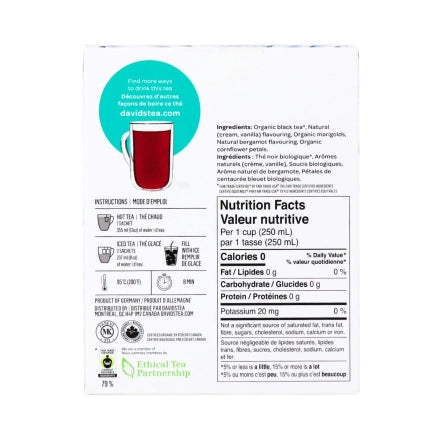 DAVIDsTEA Organic Cream of Earl Grey – 12 Sachets - Healthily Ever After