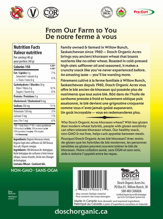 Dosch Organic Acres Wheat Crunch – Organic Dill Pickle Snack | Vegan, Nut-Free, Kosher, Non-GMO (40g or 160g) - Healthily Ever After