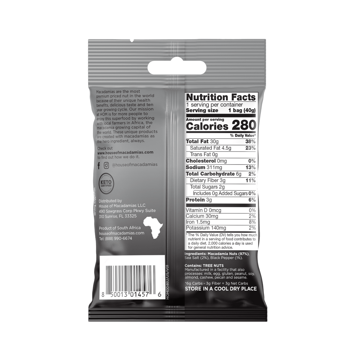 House of Macadamias Dry Roasted Macadamia Nuts – Sea Salt & Black Pepper | 40g or 113g | Keto, Vegan, Paleo