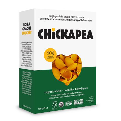 Chickapea Organic Shells Pasta – High Protein Gluten-Free Vegan Chickpea & Yellow Pea Pasta (227g)