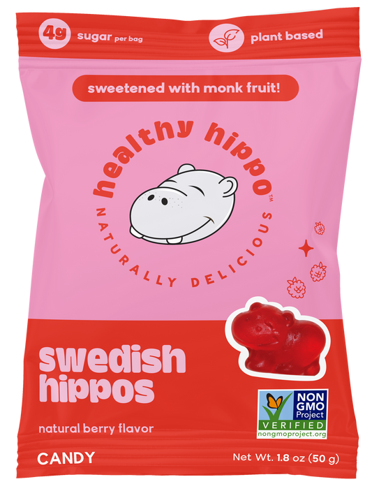 Healthy Hippo Swedish Hippos – 50g | Vegan Red Berry Gummies | Low Sugar, Plant-Based, Gummy Candy