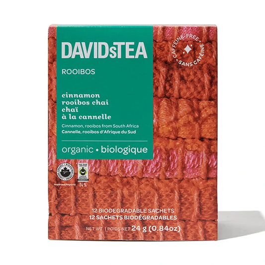 DAVIDsTEA Organic Tea Sachets Cinnamon Rooibos Chai 12ct – Case of 6