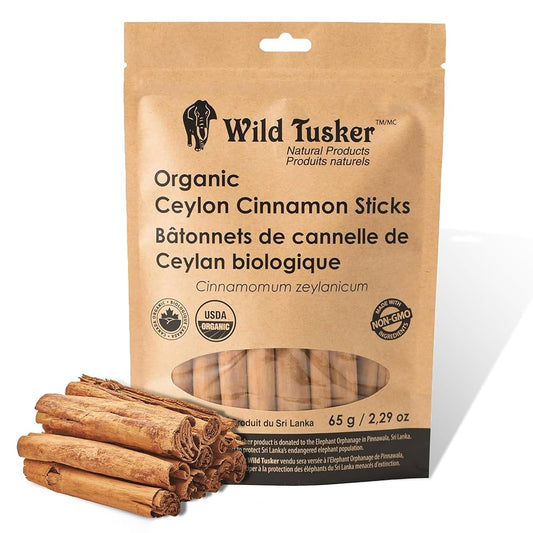 Wild Tusker Organic Ceylon Cinnamon Sticks 65g – USDA & Canada Organic, Non-GMO, Gluten-Free, Vegan, Kosher