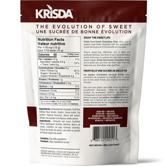 Krisda No Sugar Added Semi-Sweet Chocolatey Chips | Keto, Gluten-Free, Non-GMO, Sugar-Free Baking Chips - Healthily Ever After