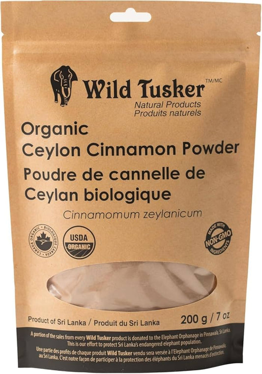 Wild Tusker Organic Ceylon Cinnamon Powder 200g – USDA & Canada Organic, Non-GMO, Gluten-Free, Vegan, Kosher