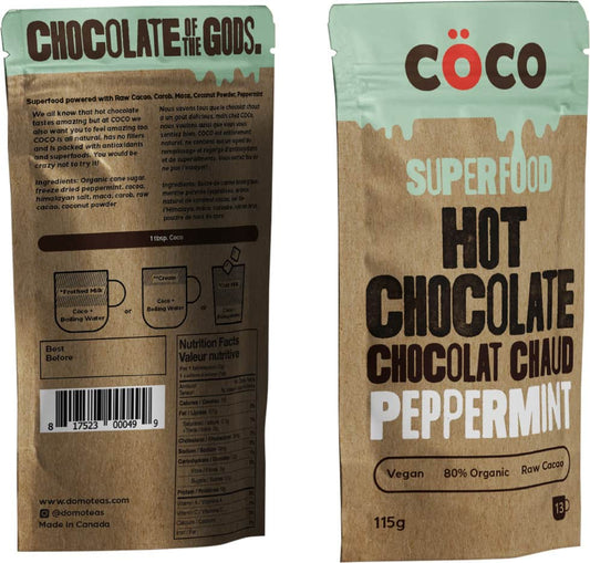 COCO Gourmet Peppermint Hot Chocolate – Dairy-Free, Plant-Based, Made in Canada (115g)