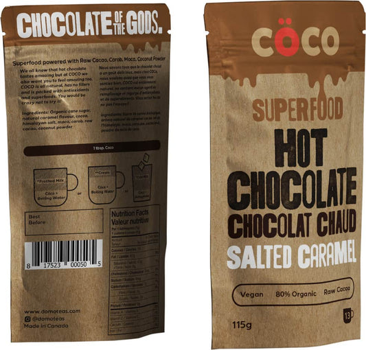 COCO Gourmet Salted Caramel Hot Chocolate – Dairy-Free, Plant-Based, Made in Canada (115g)