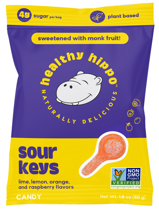 Healthy Hippo Sour Keys – 50g | Low Sugar Sour Gummies | Vegan, Plant-Based, Monk Fruit Sweetened