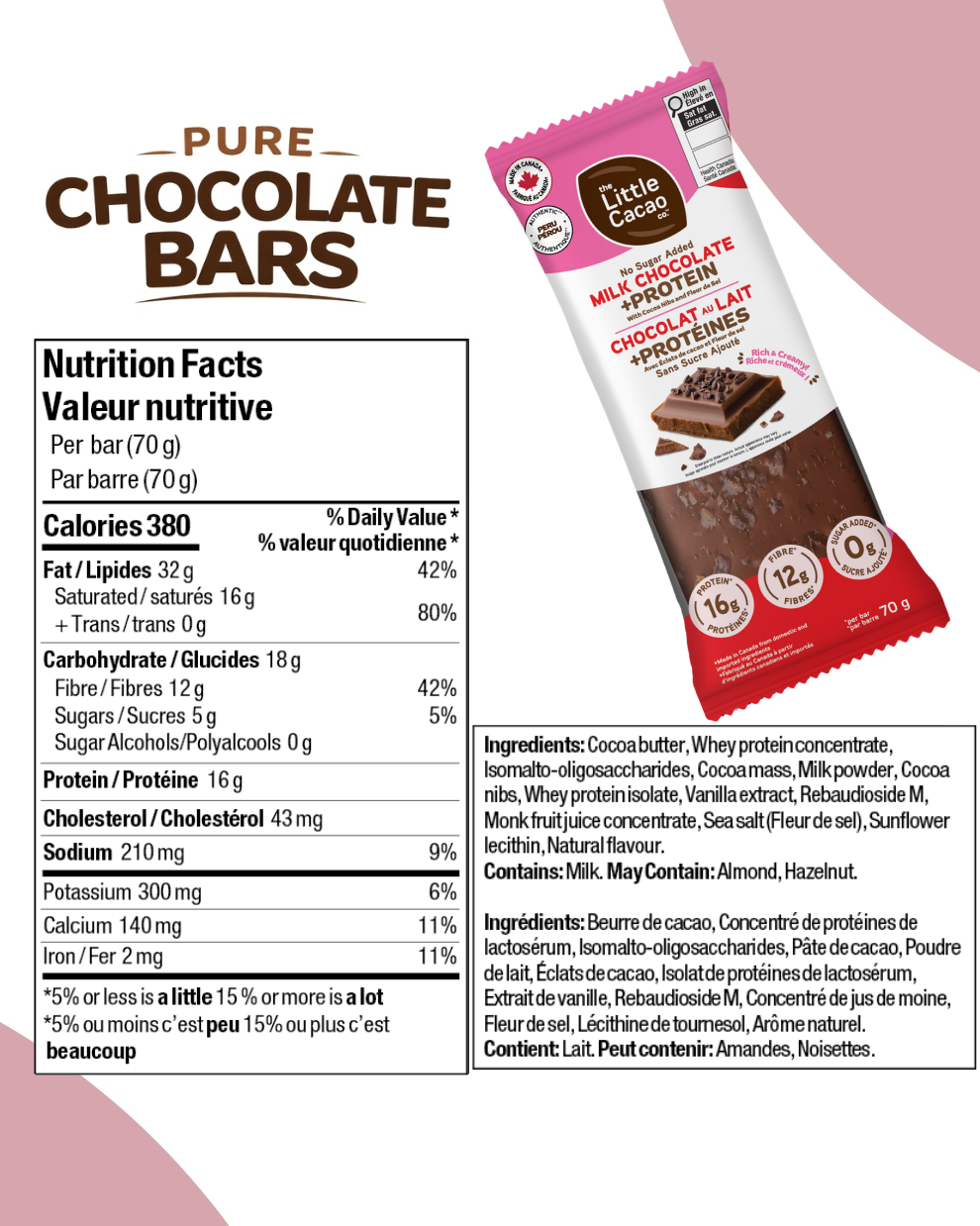 Little Cacao No Sugar Added Chocolate Protein Bar, Milk Choc with Mint 70g – Case of 8