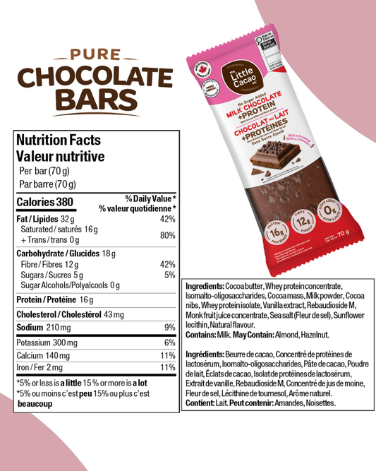 Little Cacao No Sugar Added Chocolate Protein Bar, Milk Choc with Mint 70g – Case of 8