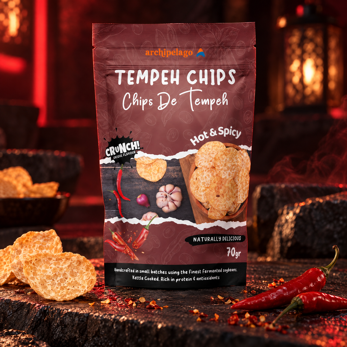 Archipelago Tempeh Chips Hot Spicy 70g – Case of 22