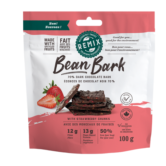 Remix Snacks Bean Bark Dark Chocolate Strawberry 100g – Case of 8