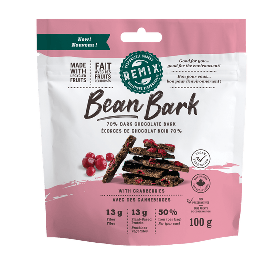 Remix Snacks Bean Bark Dark Chocolate Cranberries 100g – Case of 8
