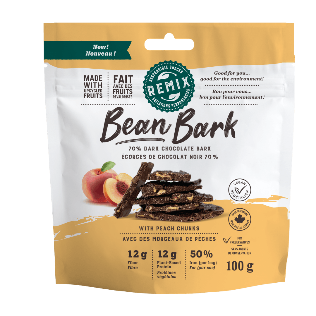 Remix Snacks Bean Bark Dark Chocolate Peach 100g – Case of 8