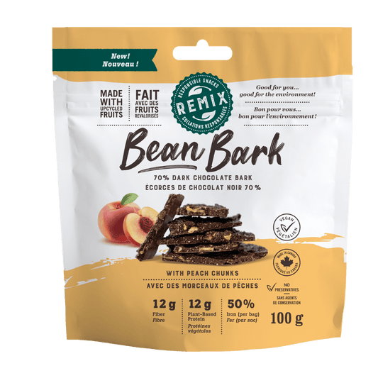 Remix Snacks Bean Bark Dark Chocolate Peach 100g – Case of 8